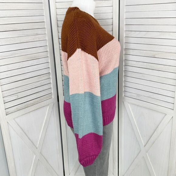 MinkPink Cozy Up With Me Slouchy Sweater Large Colorblock  Multi - Picture 4 of 15